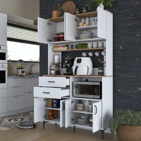 Armário Alto de Cozinha "Stella" - Nogueira e Branco - Design Moderno