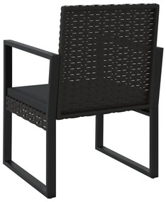 3 pcs conjunto lounge de jardim c/ almofadões vime PE preto