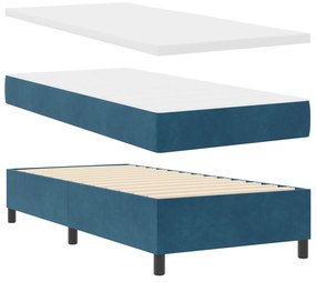 Cama Box Spring com Colchão &amp; Banco Azul Escuro 90x190 cm Veludo