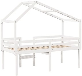 Cama alta com telhado 90x200 cm pinho maciço branco