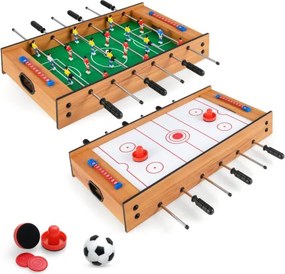 Mesa Multijogos 2 em 1 Mesa de matraquilhos de Mesa e Air Hockey com 18 Jogadores para Crianças 69 x 36 x 10 cm Natural