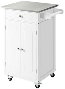 HOMCOM Carrinho de Serviço para Cozinha com Rodas 1 Gaveta 2 Portas Prateleira Panos de Cozinha MDF Branco e Aço Inoxidável | Aosom Portugal
