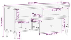 Móvel de TV 100x33x46 cm madeira de mangueira maciça