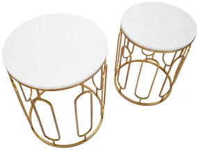 CONJUNTO DE 2 MESAS DE APOIO 46X55-39X48 CM DOURADO E BRANCO