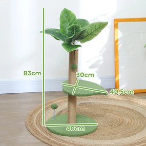 Arranhador para gatos de escalada, altura 83 cm, com arranhador de juta, bolas de brincar e plataformas de pelúcia verde