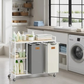 Carrinho para roupa suja com 2 compartimentos e arrumação 87 x 33 x 80,5 cm bege + cinzento + branco