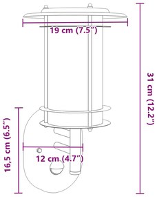 Candeeiro de parede p/ exterior com sensor aço inoxidável preto