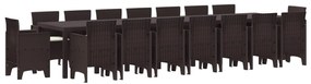 vidaXL Conjunto de Jantar para Jardim com Almofadas 17 pcs Castanho PP