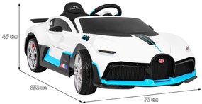 Carro elétrico para Crianças 12V Bugatti Divo Rodas de EVA, Assento de couro Branco