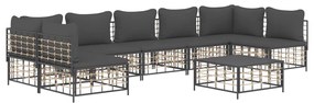 8 pcs conjunto lounge de jardim c/ almofadões vime PE antracite