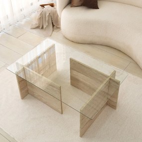 Mesa de Centro em Vidro e Travertino – New Escape – 105x65x40 cm