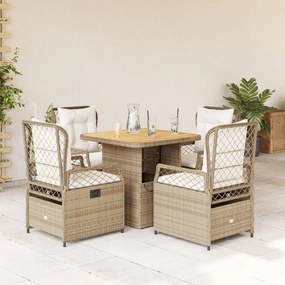 vidaXL 5 pcs conjunto de jantar p/ jardim com almofadões vime PE bege