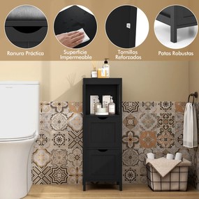 Armário para casa de banho com gavetas de arrumação 30 x 30 x 89 cm, com 2 gavetas extraíveis, lateral estreita,  preto