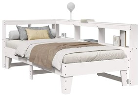 vidaXL Cama com estante sem colchão 90x200 cm pinho maciço branco