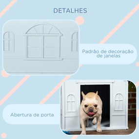 Casota para Cães 65x75,7x63 cm Casa para Cães com Janelas e Teto com Telhas de Imitação para Cães Médios Cinza e Branco