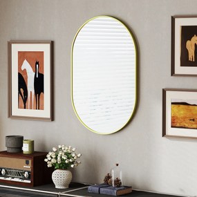 Espelho Casa de Banho 60x90 cm Espelho Decorativo de Parede com Estrutura de Alumínio Horizontal ou Vertical Dourado