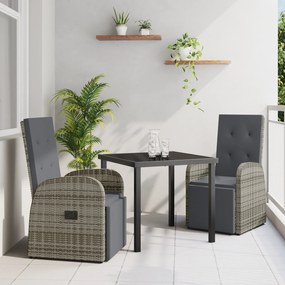 Conjunto de Jantar de Jardim 3 Peças com Almofadas Cinza Rattan PE