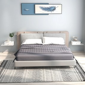 Conjunto de 2 mesas de cabeceira de parede, prateleira lateral e gaveta - 55 x 30 x 15 cm, MDF branco
