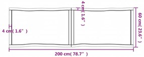 Tampo mesa 200x60x4 carvalho tratado borda viva cinza-escuro