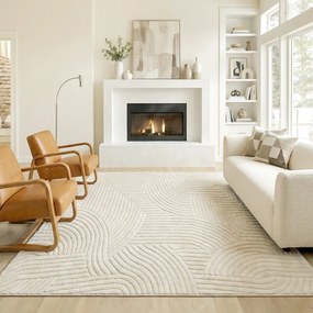 Tapete de sala 200 x 140 cm, tapete geométrico de pêlo espesso, macio e antiderrapante, creme