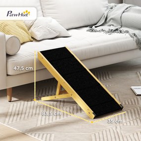 Rampa para Animais de Estimação de Madeira com Altura Ajustável em 4 Níveis para Cães Pequenos e Médios 83,5x35x47,5 cm Natural