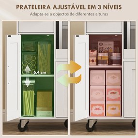 Móvel Auxiliar de Cozinha com Rodas para Microondas com Bandeja Deslizante Gaveta 3 Portas Prateleira Ajustável 80x40x88,7 cm Branco
