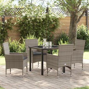 Conjunto de Jantar de 5 Peças vidaXL com Almofadas Rattan Cinza