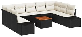 Conjunto de Sofá de Jardim com 10 Peças e Almofadas Pretas em Rattan d