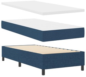 Cama Box Spring com Colchão e Banco Azul 90x200 cm Tecido