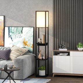 Candeeiro de pé com prateleiras 26 x 26 x 159 cm, moderno, com LED e portas USB A+C, interruptor de pé para sala de estar, quarto, escritório, preto