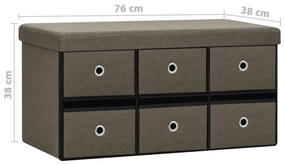 Banco de arrumação dobrável 76x38x38 cm linho falso castanho