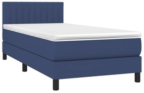 Cama box spring c/ colchão e LED 90x200 cm tecido azul