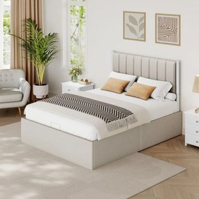 Estrutura de cama 140 x 200 cm (COLCHÃO NÃO INCLUIDO) com arrumação sob a cama; cabeceira em bege cappuccino
