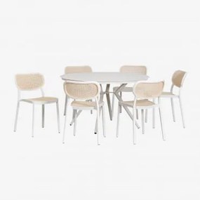 Conjunto De Mesa Redonda De Alumínio Valerie (ø125 Cm) E 6 Cadeiras De Jardim Omara Gardénia Branco - Sklum