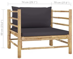 6 pcs conj. lounge jardim em bambu c/ almofadões cinza-escuro