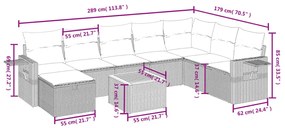 9 pcs conjunto de sofás p/ jardim c/ almofadões vime PE preto