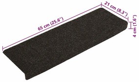 Tapetes de escada autoadesivos 30 pcs 65x21x4cm castanho-escuro