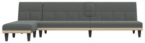 Sofá-cama em forma de L 255x140x70 cm tecido cinzento-escuro