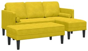 Sofá de Jardim vidaXL com Banco e Almofadas em Veludo Amarelo em L