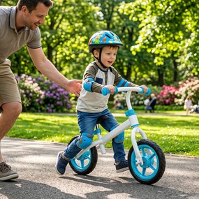 Bicicleta Sem Pedais Infantil, 73 x 44 x 50 cm, Guiador e Selim Reguláveis, Azul+Branco