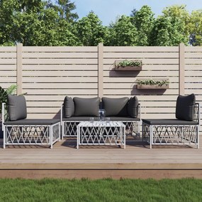 vidaXL 5 pcs conjunto lounge de jardim com almofadões aço branco