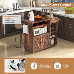 Carrinho de cozinha buffet com rodas Estante de vinho dobrável para copos 121 x 68 x 88 cm Castanho rústico
