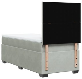 Cama com molas/colchão 90x190 cm veludo cinza-claro