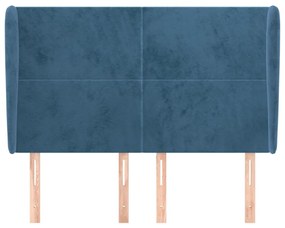 Cabeceira cama c/ abas veludo 147x23x118/128 cm azul-escuro