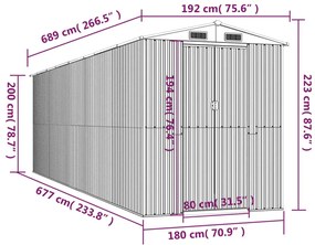 Abrigo de jardim 192x689x223 cm aço galvanizado castanho