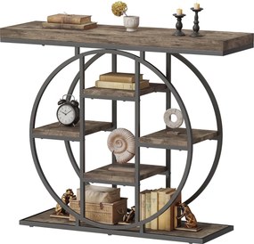 Mesa Consola de Entrada, 100 x 30 x 81,5 cm, 6 Prateleiras de Arrumação, Castanho Rústico