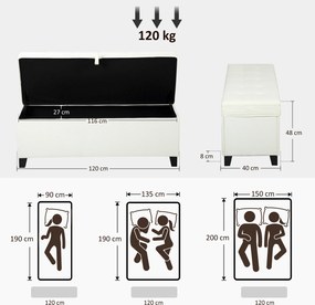 Banco com arrumação de 112 L, 120 x 40 x 48 cm banco de cabeceira em tecido de linho, assento estofado, creme