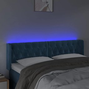 Cabeceira cama c/ luzes LED veludo 163x16x78/88 cm azul-escuro