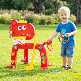 Centro Desportivo Infantil 4 em 1, 56 x 39 x 62-70 cm, Altura Regulável, Vermelho