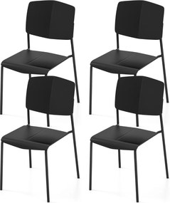 Conjunto de 4 cadeiras sem braços com encosto ergonómico e assento largo empilháveis para sala de jantar Carga 160 kg Preto